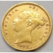 AUSTRALIA 1884 . HALF 1/2 SOVEREIGN . MELBOURNE . GOLD